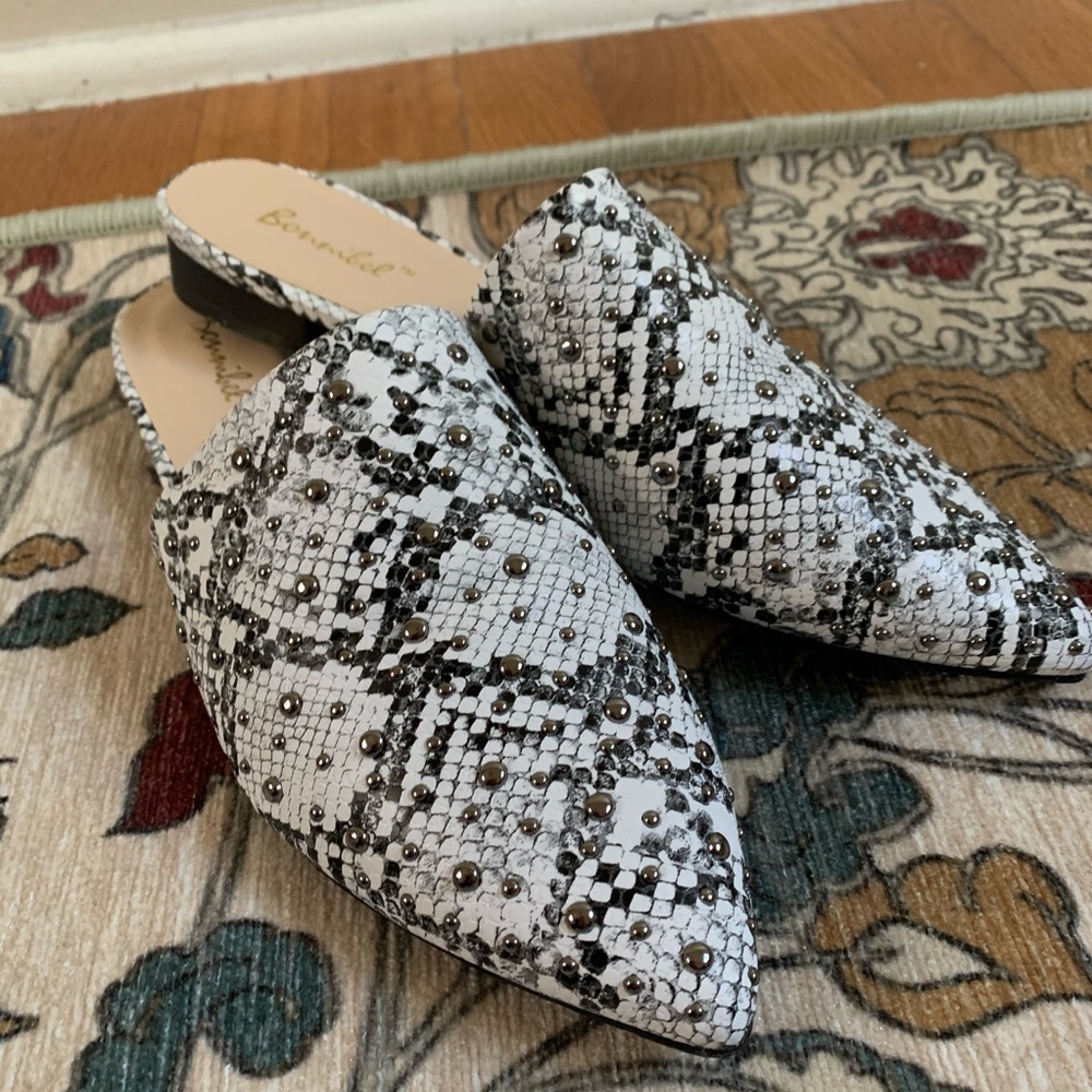 BOUTIQUE Studded Snakeskin Mules
